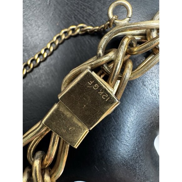 Vintage 12K Gold Filled Chain Bracelet Male Profile Charms Unmarked Retro 7” 50s - Picture 10 of 11